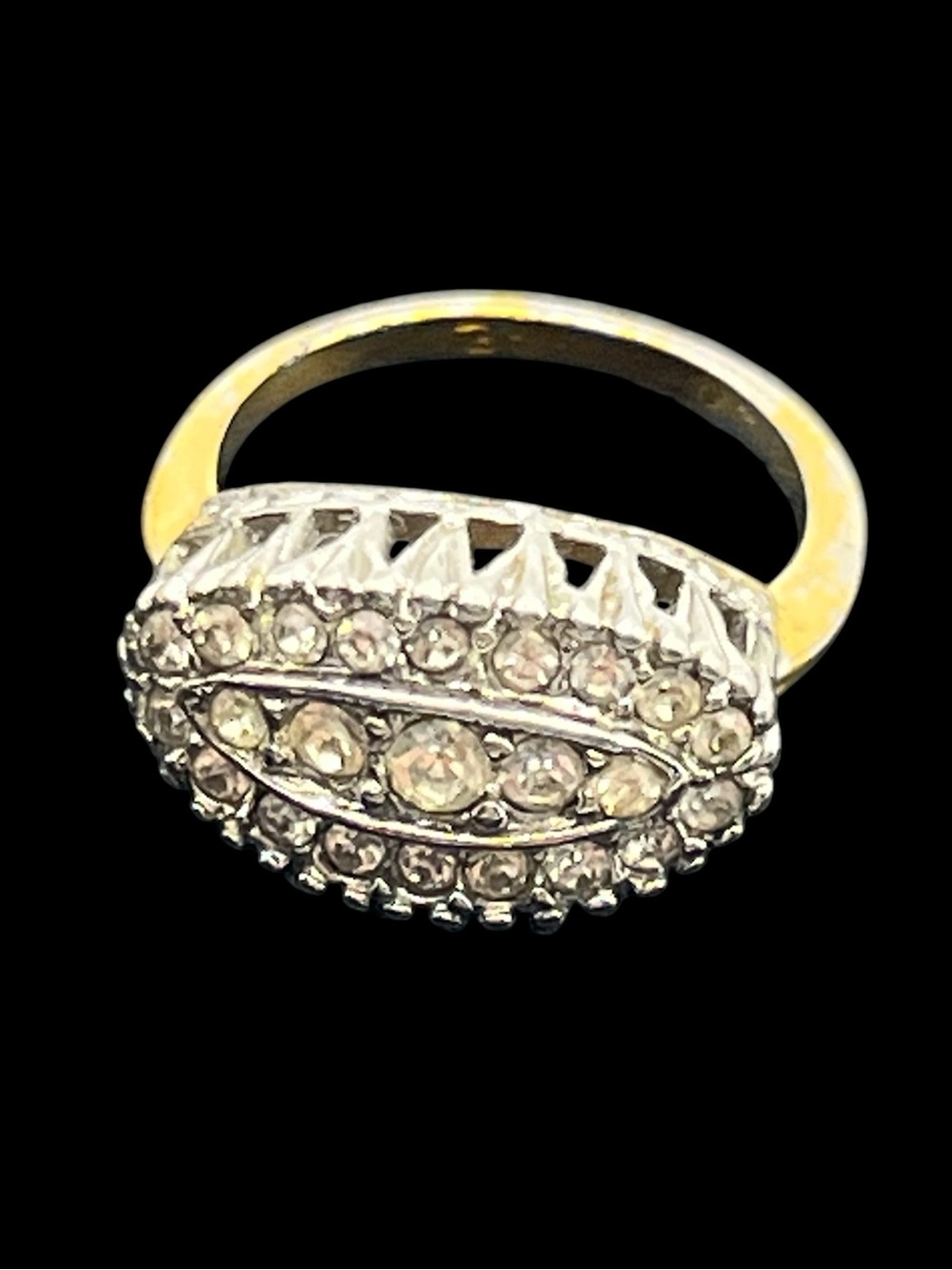 18k HGE vintage style pave cluster rhinestone cocktail ring size 3.5